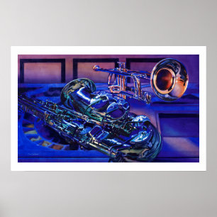 Poster Aquarelle "Jazz in Blues" Instruments de musique