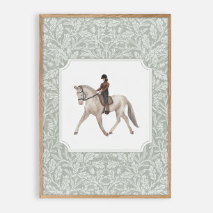 Poster Aquarelle joceky sur un cheval, pépinière vintage