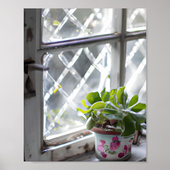 Poster Aquarelle Joli Plante dans la fenêtre (Devant)