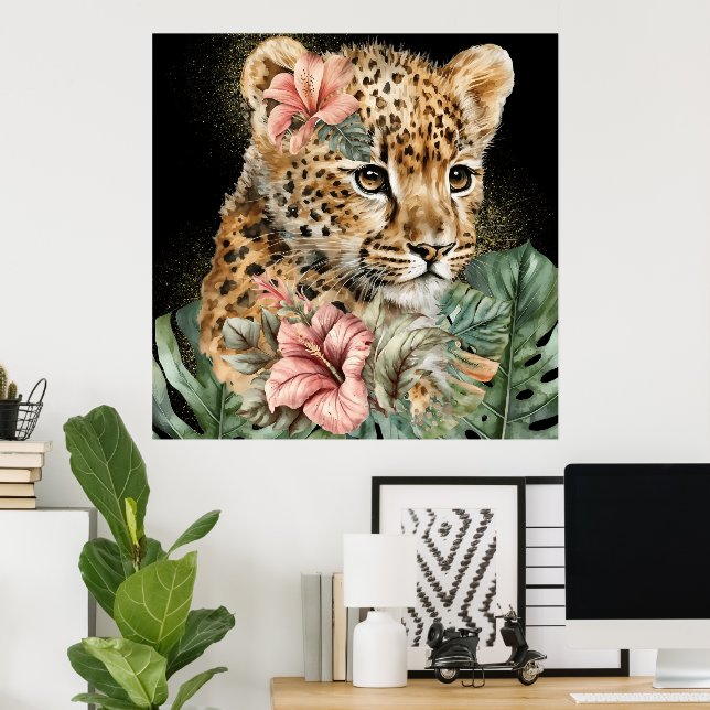 Poster Aquarelle Jungle Bébé Animaux Floral Art (Bureau à domicile)