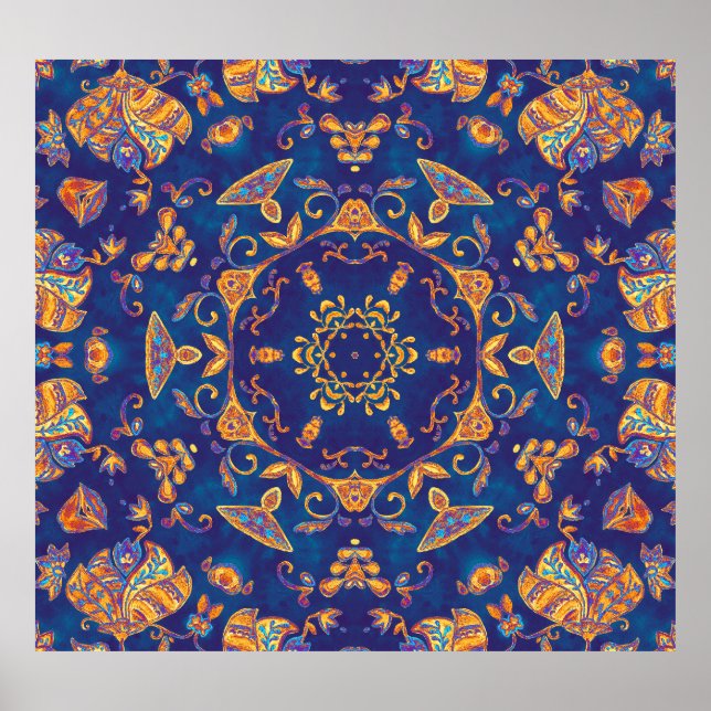 Poster Aquarelle Kaleidoscope Mandala Oriental Design. (Devant)