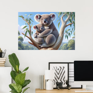 Poster Aquarelle Koala et bébé Joey dans une peinture d'a