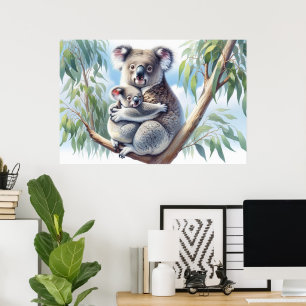 Poster Aquarelle Koala et bébé Joey dans une peinture d'a