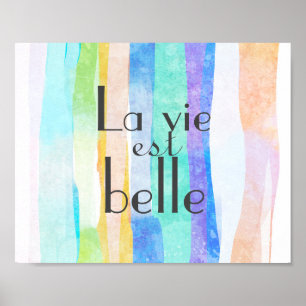 Poster aquarelle la vie est belle français mot art