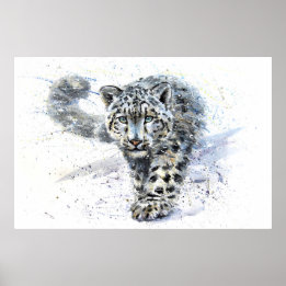 Poster Aquarelle léopard des neiges