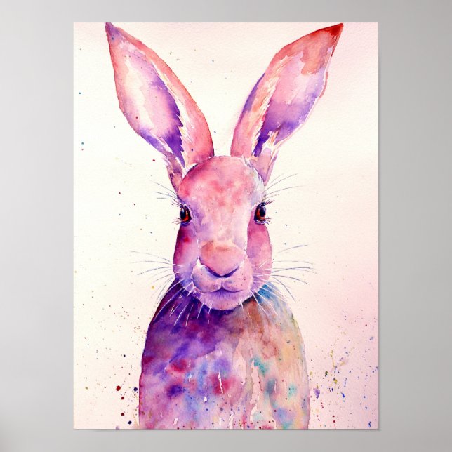 Poster Aquarelle lièvre lapin Abstrait (Devant)
