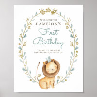 Aquarelle Lion Prince Premier anniversaire Bienven