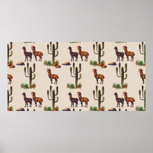 Poster Aquarelle llama alpaga faune sans soudure motif