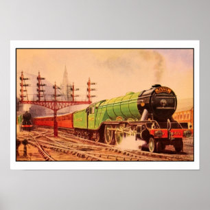 Poster Aquarelle locomotive vintage Flying Scotsman