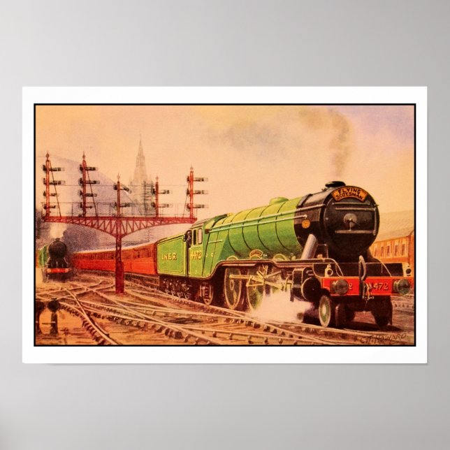 Poster Aquarelle locomotive vintage Flying Scotsman (Devant)