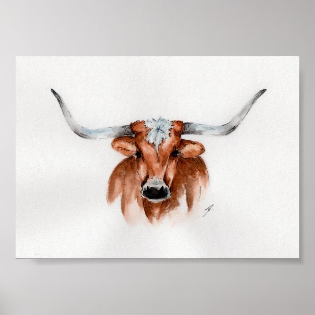 Poster Aquarelle Longhorn (Devant)