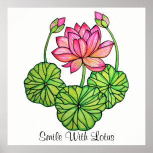 Poster Aquarelle Lotus rose avec les bourgeons et le