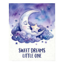 Aquarelle Lune et Étoile Douces Rêves Petit Un