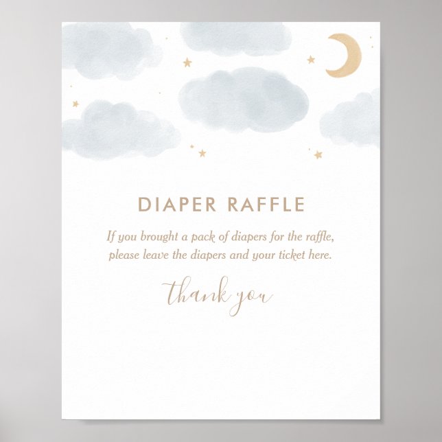 Poster Aquarelle Lune Étoiles Baby shower Déchets Raffin (Devant)
