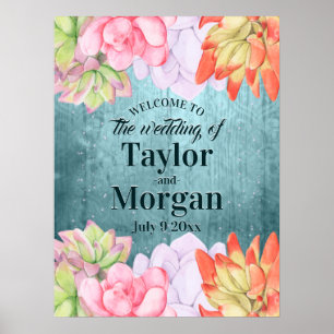 Poster Aquarelle magique Succulents Mariage Bienvenue