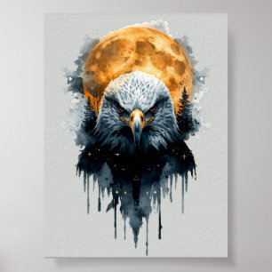 Poster Aquarelle majestueuse de l'aigle chauve sous la lu