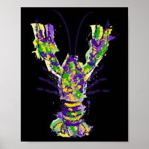 Poster Aquarelle Mardi Gras Nouvelle-Orléans Écrevisses