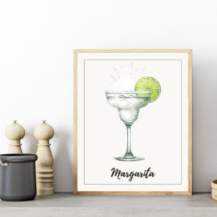 Poster Aquarelle Margarita Cocktail Art Print Bar Decor