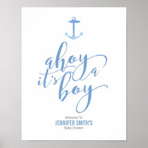 Poster Aquarelle marine Ancre Baby shower bleu Welcom