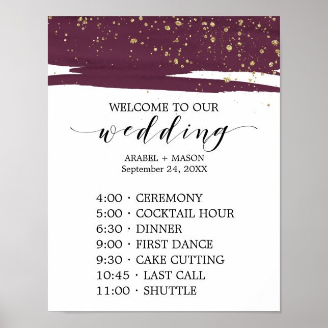 Poster Aquarelle Marsala & Gold Sparkle Ordre des événeme (Devant)