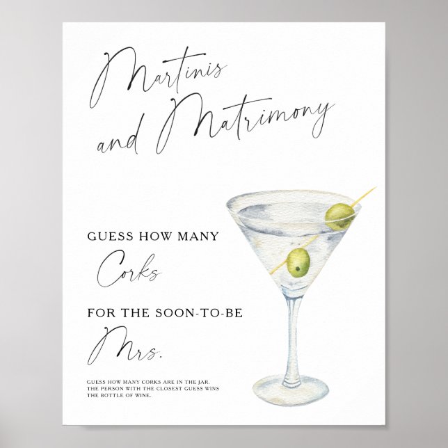 Poster Aquarelle Martini Douche nuptiale Combien de bouch (Devant)