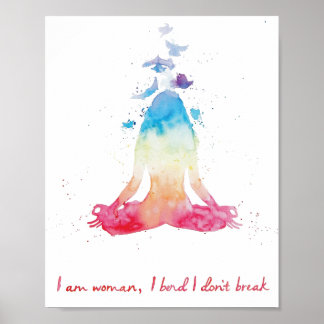Poster Aquarelle Méditation Yoga Lotus Pose Chakra couleu