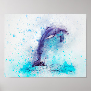 Poster Aquarelle Mélange Média Dauphin