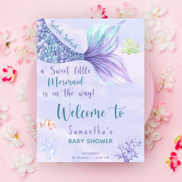 Poster Aquarelle Mermaid tail fille Baby shower Bienvenue