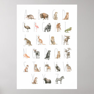 Poster Aquarelle mignonne Alphabet animal