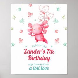 Poster Aquarelle mignonne Bébé Axolotl Signalisation Anni