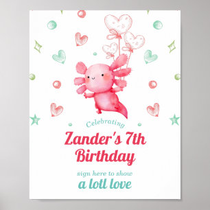 Poster Aquarelle mignonne Bébé Axolotl Signalisation Anni