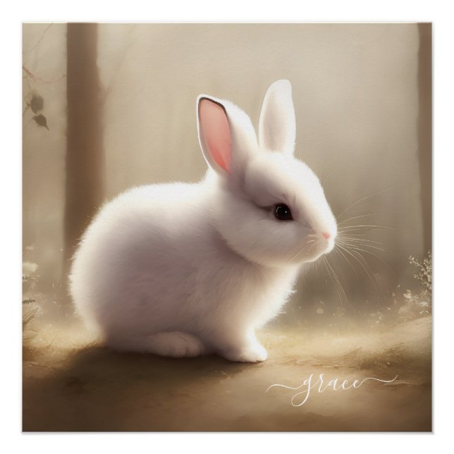 Poster Aquarelle mignonne Bébé Lapin Enfants Nom de la ch (Devant)