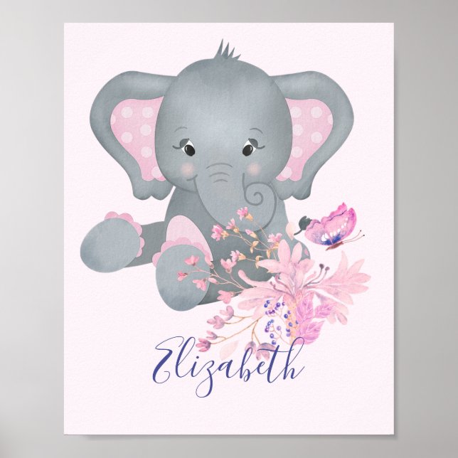 Poster Aquarelle mignonne Eléphant bébé (Devant)