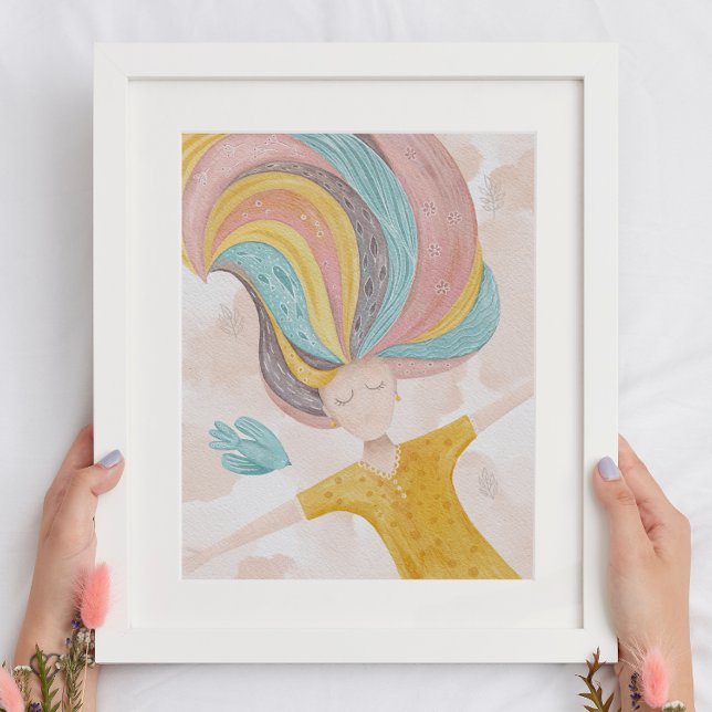 Poster Aquarelle mignonne fille de dessin animé. Imaginai (Créateur téléchargé)