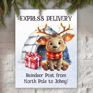 Poster Aquarelle mignonne Pastel Reindeer Enfants Noël