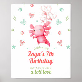Poster Aquarelle mignonne Pink Axolotl Signalisation Anni