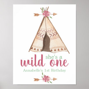 Poster Aquarelle mignonne Teepee Boho 1er anniversaire