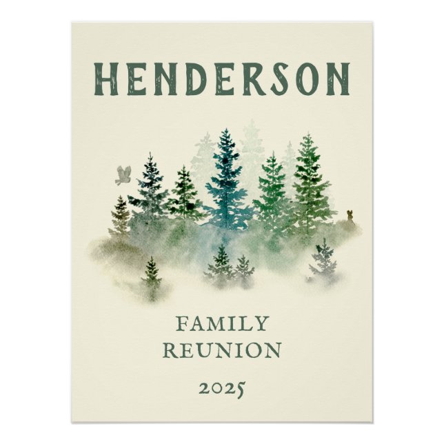 Poster Aquarelle Misty Wood Retro Rustic (Devant)