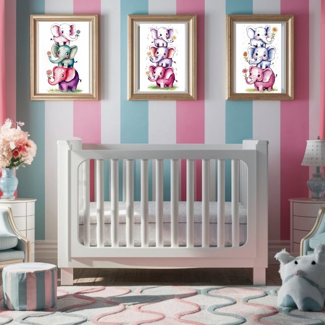 Poster Aquarelle moderne 3 éléphant avec fleur3 (Créateur téléchargé)