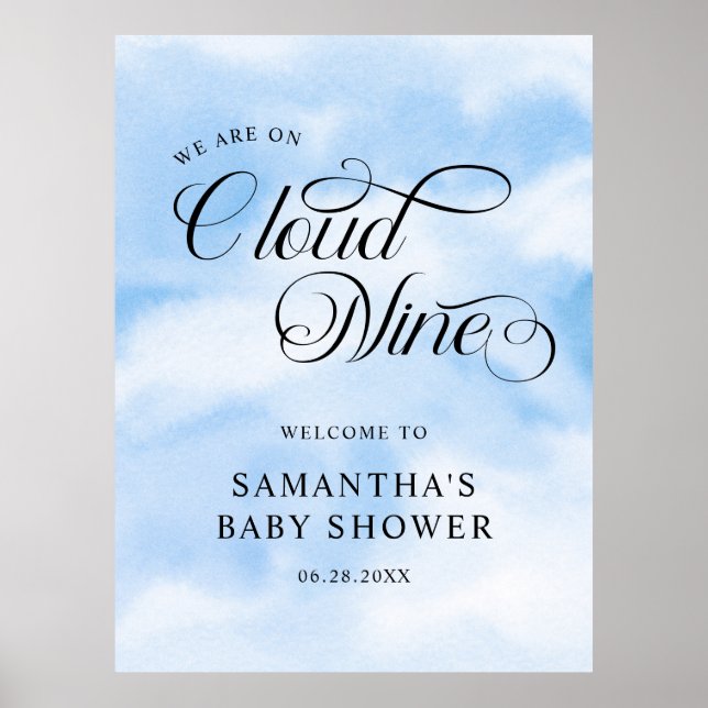 Poster Aquarelle moderne Blue Cloud Neuf Baby shower (Devant)
