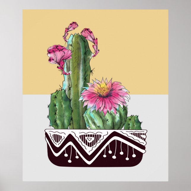 Poster Aquarelle moderne Cactus Garden Art (Devant)