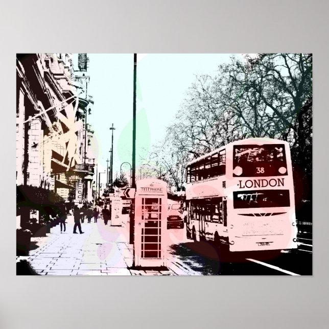 Poster Aquarelle moderne London Street Scène Pop Art (Devant)