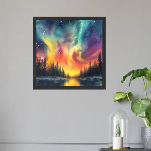 Poster Aquarelle Moderne Lumières Nord Du Lac Fine Art