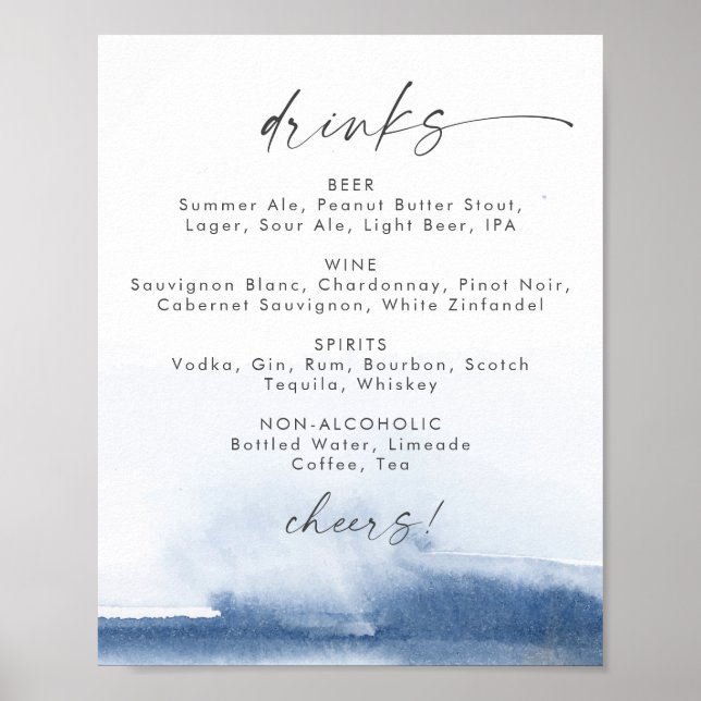 Poster Aquarelle Moderne | Panneau de Menu de Boissons de (Devant)