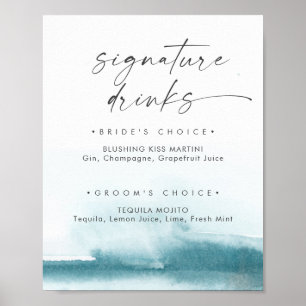 Poster Aquarelle moderne   Signature Turquoise Signet boi