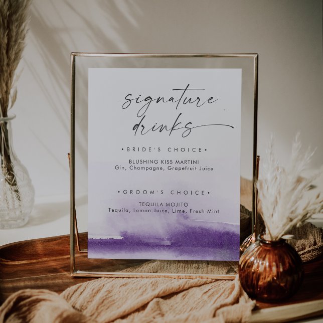 Poster Aquarelle moderne | Signature violette Signet bois (Créateur téléchargé)