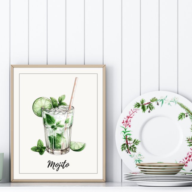 Poster Aquarelle Mojito Cocktail Art Imprimer Bar de cuis (Créateur téléchargé)