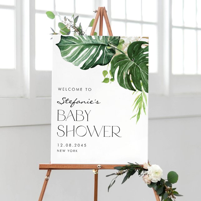 Poster Aquarelle Monstera Baby shower tropical Bienvenue (Créateur téléchargé)
