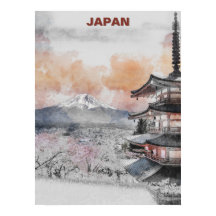 Aquarelle Mont Fuji & Pagode Japonaise – Terre du