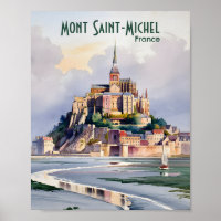 Aquarelle Mont Saint Michel France Voyage Ancien